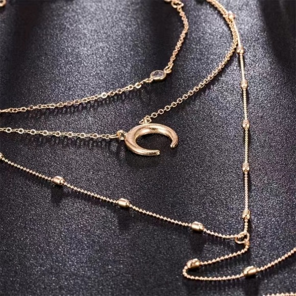 Vintage Bohemian Festival Moon Multilayer 18K gold plated Necklace - Picture 2 of 2